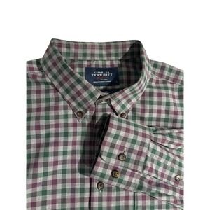 Charles Tyrwhitt Shirt Mens L Plaid Non Iron Slim Fit Button Down Grn, Gry, Mrn